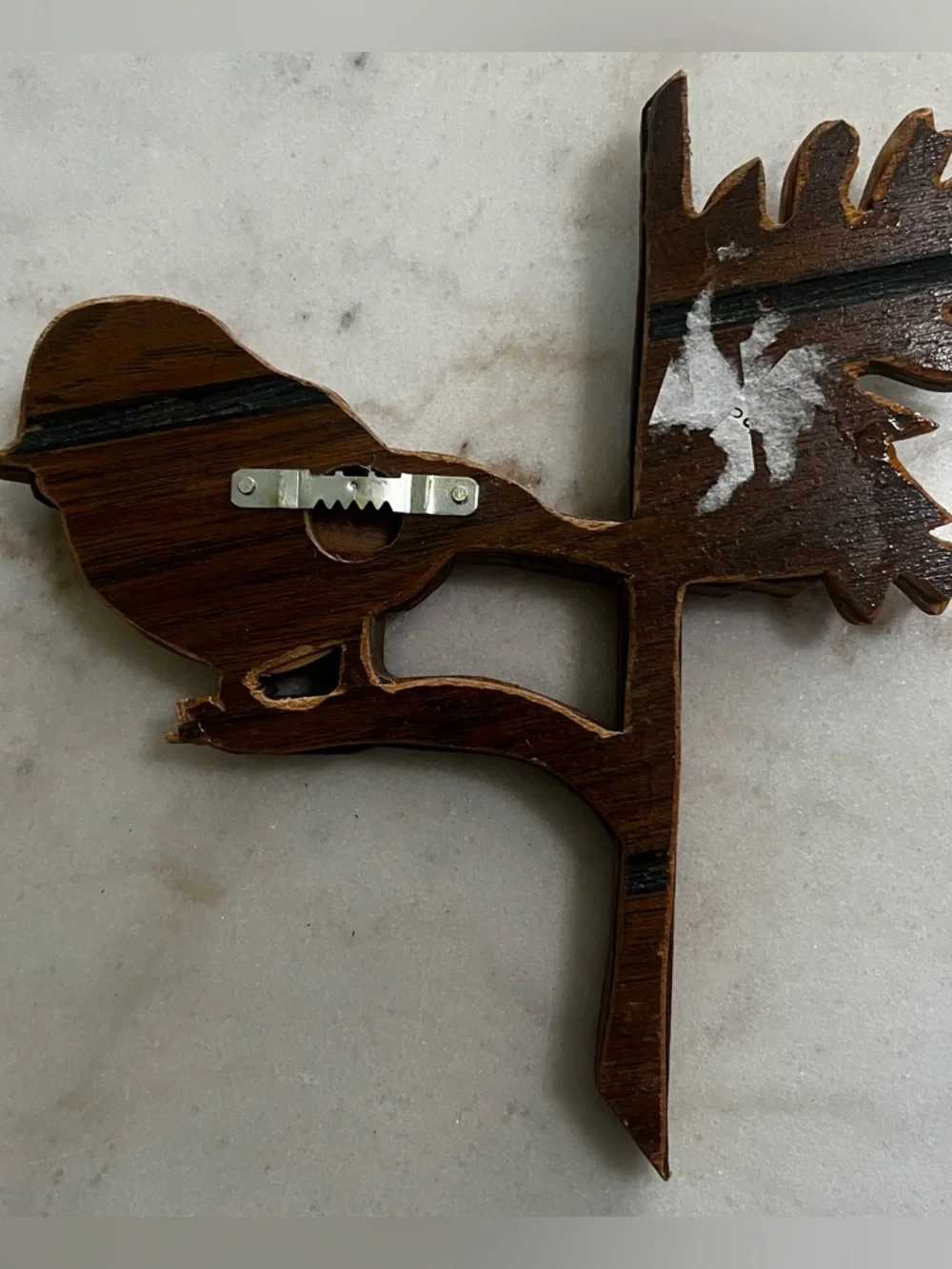 Handcrafted Intarsia Wood Bird Chickadee Wall Hanging Art Glass Eye.